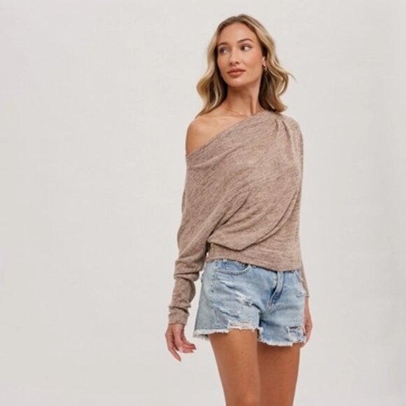 FINAL S & L!!!! CLEAR OUT!!!! Heathered One Off Shoulder Knit Top - Picture 3 of 14